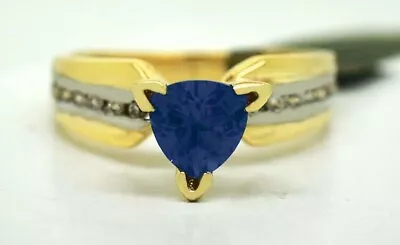 AAA TANZANITE 1.12 Cts & GENUINE DIAMOND RING 10K YELLOW GOLD - New With Tag • £32.03