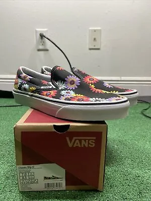 Womens Vans Classic Slip On Black Peace Floral Print Sneakers Shoes Size 8.5 • $49.99