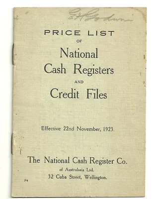  NCR Price List  New Zealand 1923 National Cash Register  • £8.99