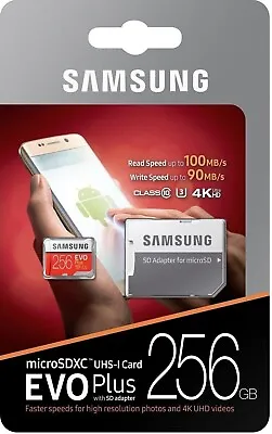 SAMSUNG EVO Plus 256GB MicroSD Micro SDXC C10 Flash Memory Card W/ SD Adapter • $15.90