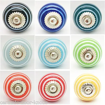 Striped Coloured Ceramic Door Knobs Drawer Pulls Cupboard Kitchen HandlesUK 4504 • £2.55