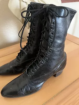 $94.95 • Buy Antique Victorian Black Lace-up Boots Ladies 