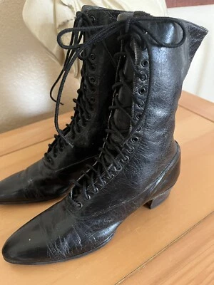$94.95 • Buy Antique Victorian Black Lace-up Boots Ladies 