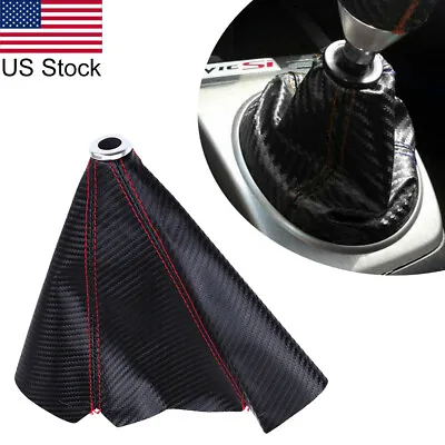JDM Carbon Fiber Look Red Stitches Shift Knob Shifter Boot Cover Racing Fabric • $8.39