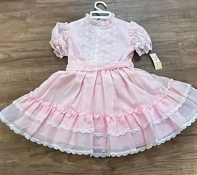 Vtg Circle Dress Woodward & Lothrop Pageant Pink Ruffle Sz 6 Made In USA • $99.99