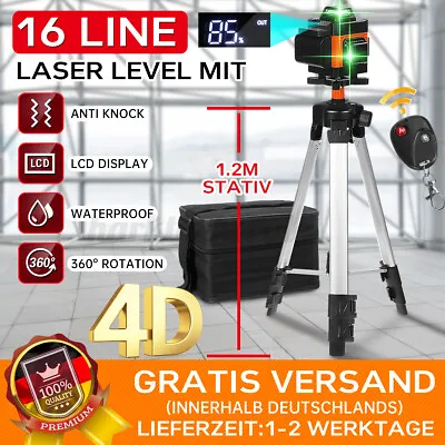 Rotary 16 Lines Self Leveling Laser Level 4D Green Beam Automatic Measuring Tool • £65.99