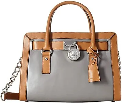 🌞michael Kors Hamilton Frame Out Steel Gray Acorn Leather Satchel Bag🌺nwt! • $195.29