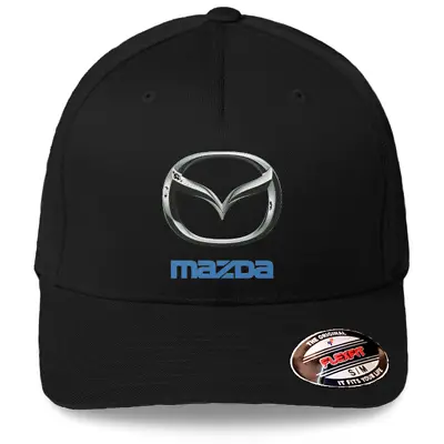 Mazda Logo On Black Flexfit Hat Baseball Cap Printed Emblem S/M And L/XL • $22.99