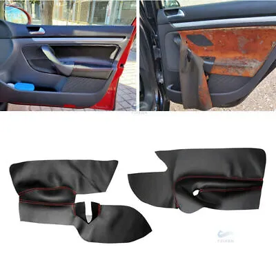 2*Front Door Panel Black Leather +red Cover Trim For VW Golf 5 Jetta 2005-2010 • $23.99