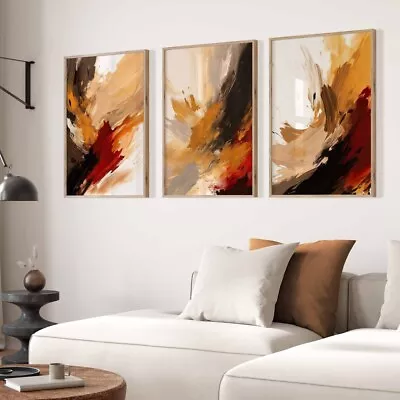 Abstract Print Set Of 3  Warm Modern Wall Art Picture Home • £16.99