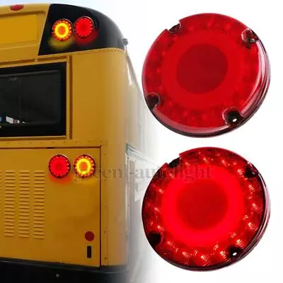 2X 7  Round LED Red Bus Truck Trailer DRL Rear Brake Stop Turn Signal Tail Light • $40.98