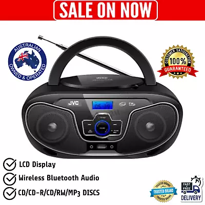 JVC Portable Bluetooth CD Player Boombox/USB/MP3/FM Radio/LCD Display 2x 4W SPKR • $85.95