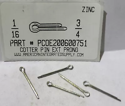 1/16x3/4 Cotter Pins Extended Prong Steel Zinc Plated (100) • $8.75