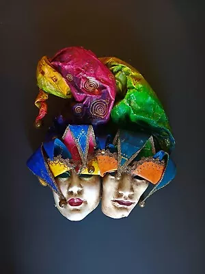 Handmade Multicolor Paper Mache Italy Male & Female VINTAGE Wall Hang Masks • $289