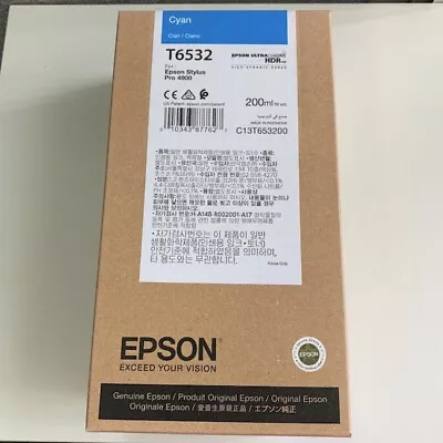 GENUINE EPSON T6532 Cyan 200 Ml Ink Cartridge 4900 FACTORY SEALED  • $59