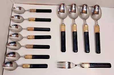 MIKASA LASLO BLACK & GOLD STAINLESS STEEL FLATWARE 21pc USED FREE SHIPPING • $17.99