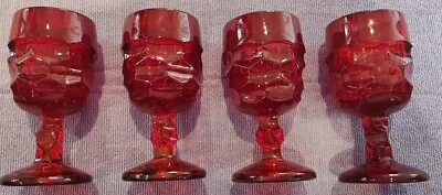 Vintage Viking Red Glass Georgian Water Wine Goblets 5 1/8  Tall Lot Of 4 • $20