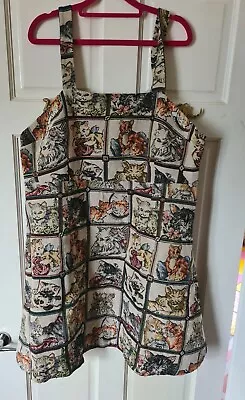 Cat Tapestry Dungaree Style Dress Size 16/18 Kitsch Lolita Kawaii Unusual • £4.99