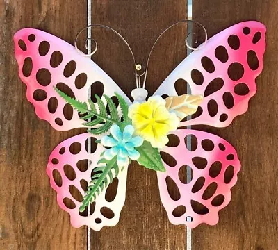 Metal Butterfly Garden Wall Art Decor Indoor Outdoor Pink • $11.99