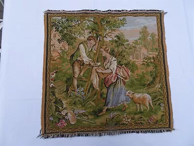 Vintage Woven Tapestry Wall Hanging Rural European Peasant Couple With Lamb • $39.95