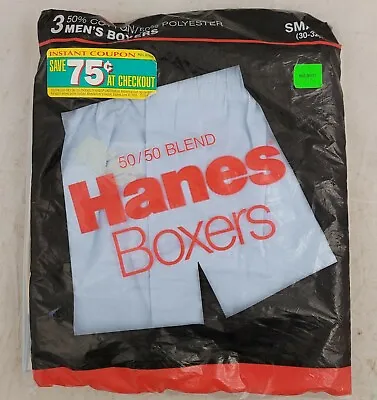 Hanes Mens Boxers Vintage Blue 1988 3 Pack New NOS 80s Sealed Small 30 32 USA S • $39.35