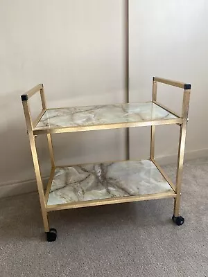 Mid-Century Modern Vintage Retro Gold Marble Effect Drinks Trolley Cocktail Bar • £15