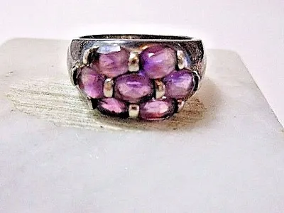 Vintage Sterling Silver Purple Stone Glass Ring Band Ring Size 6.5 Gms. 8.25 • $22