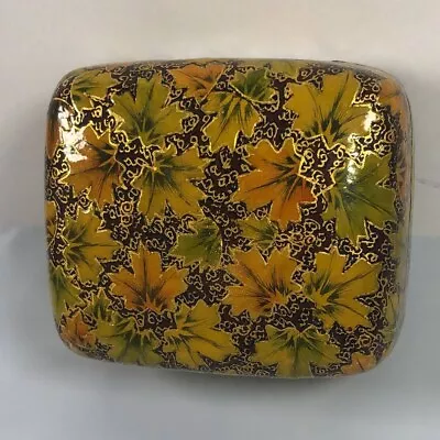 Vintage Paper Mache Jewelry Box| Vintage Kashmir Trinket Box| Floral Lacquer • $30