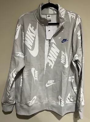 NWT Men’s Nike XL Club Fleece 1/4 Zip All Over Print Gray White DQ5155 • $27.99