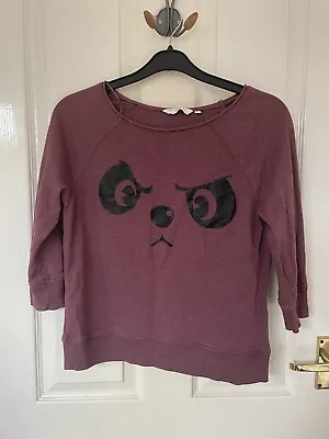 New Look Ladies Burgundy Panda Face Print Jumper Size 8 • £2.56