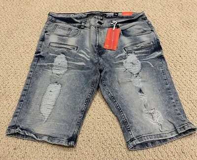 NWT Men’s LV Premium Jeans #08 Light Blue Distressed Torn Denim Shorts ALL SIZE • $15.99