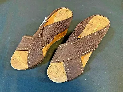 MONTEGO BAY CLUB NWOB Women’s Brown Wedge Slides Cork Look - Size 7.5 • $12.99