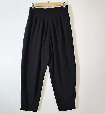 Vintage Leger Black Pants High Waist Pleated Front Back Elastic • $37.49