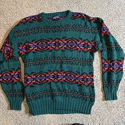 Vintage Lands End Knit Sweater Multi Colorful Stripes Funky Mens L Made In USA • $29.99