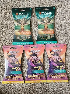 5x MTG ⭐SLEEVED SET⭐ Booster Packs ⭐3 Dominaria United ⭐2 Streets Of New Capenna • $1.25