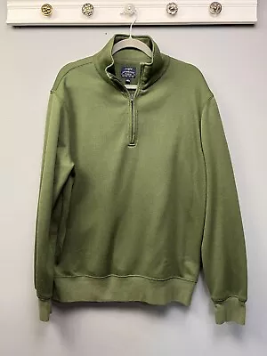 J Crew Authentic Fleece Pullover Sweater Mens Large Green 1/4 Zip Mock Neck • $19.99