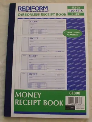 Rediform Money Receipt Book Carbonless Triplicate 100 Sets/Book 8L808 • $17.94