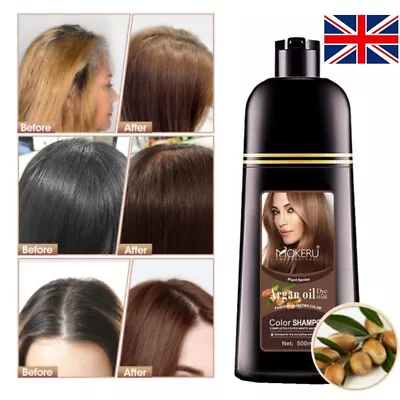MOKERU Instant Hair Dye Colour Shampoo Fast Dye Light Brown Permanent 500ml UK • £11.95