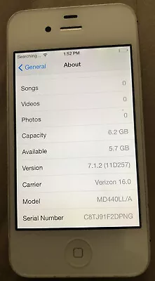 IPhone 4 White (Verizon) A1349 8GB CDMA Fast Ship Very Good Used IOS 7.1.2 7.1.1 • $29.88