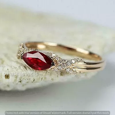 2Ct Marquise Lab-Created Red Ruby Women's Engagement Ring 14k Yellow Gold Plated • $119.99