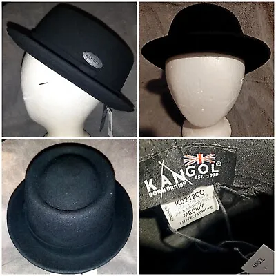 Kangol LiteFelt® BLACK Pork Pie Wool Hat Short Brim MEDIUM  USA MADE  NEW W TAGS • $154.99