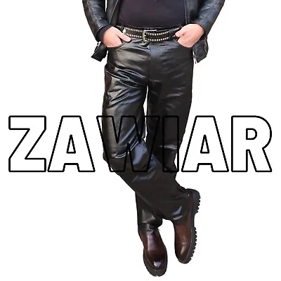 ZAWIAR Men's Genuine Leather Jeans Style Black Pants • $79.99