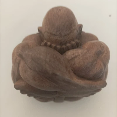 £15 • Buy Japanese Wooden Carved Sumo Wrestler Praying/Meditating Netsuke Figure