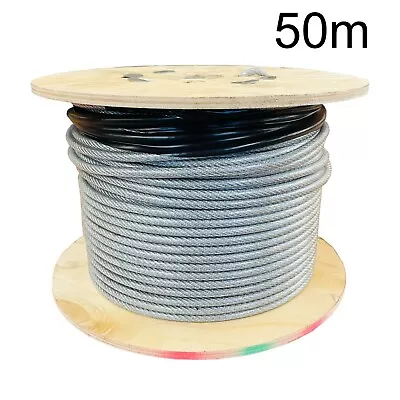 50 Metres 3mm GALVANISED 7 X 19 WIRE ROPE CLEAR PVC COATED To 5mm Gym Rigging  • £26.99