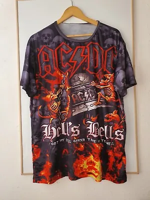 AC/DC Shirt Mens Size XL Extra Large AOP All Over Print Hells Bells Skulls Rock • $12.88