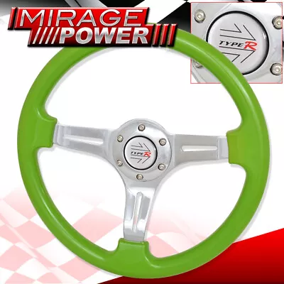 Lime Green Silver 350mm 6 Bolt Hole Streak Design Steering Wheel Type-R Button • $54.99