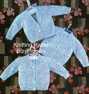 £1.99 • Buy Baby Girls Raglan Eyelet Cardigan 3 Designs KNITTING PATTERN DK 18 - 20  Lacy