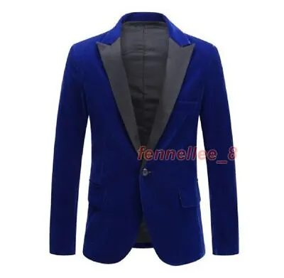 Mens Velvet One Button Lapel Collar Blazer Jacket Slim Fit Business Wedding Coat • $35.41
