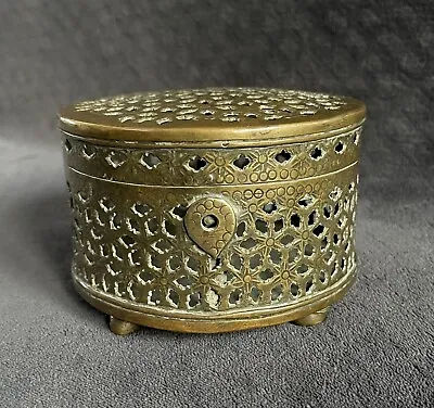 Antique Vintage Mughal Northern India Jali Footed Brass Pan Box • $100