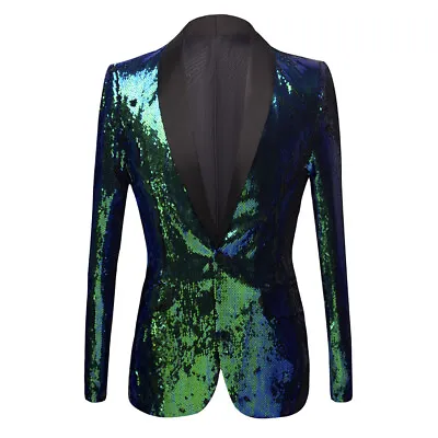 Men Sequin Suit One-Button Stage Costume Prom Nightclub Blazer Jacket Coat Party • $99.18